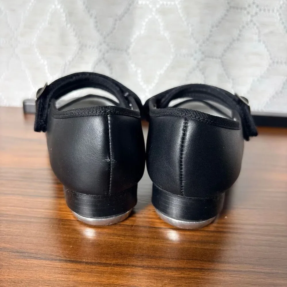 Capezio Matte Black Leather Mary Jane Tap Shoes Girls 1M Dance Classic